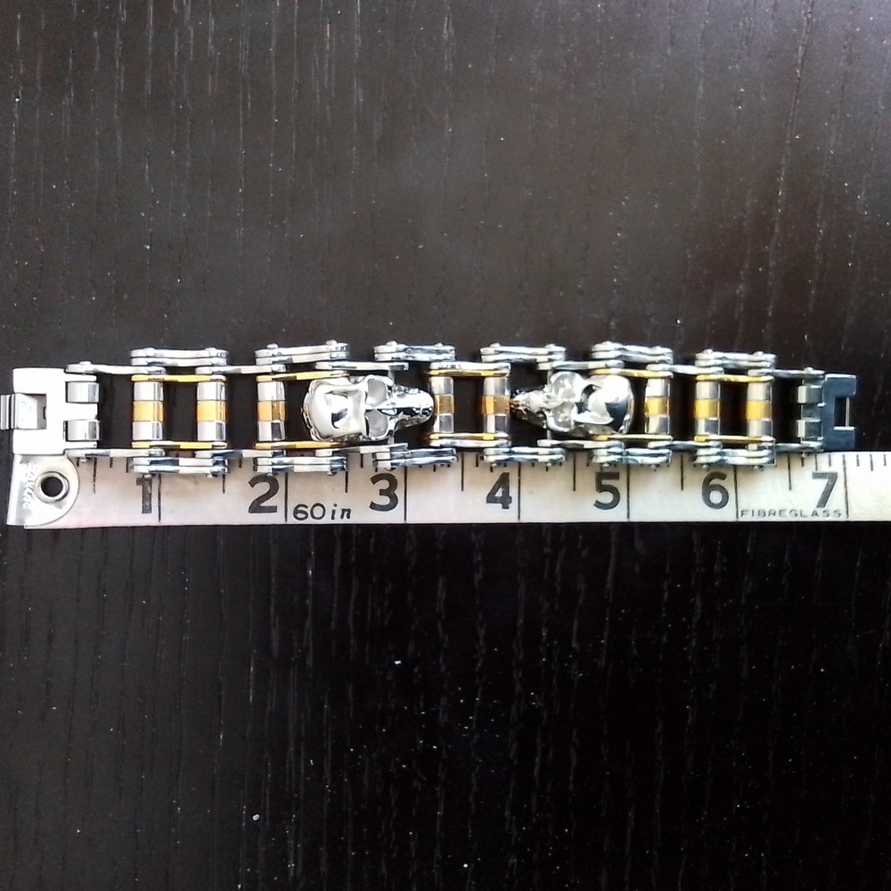 Silver/gold Tone Large Skull Stainless Steel Bracelet